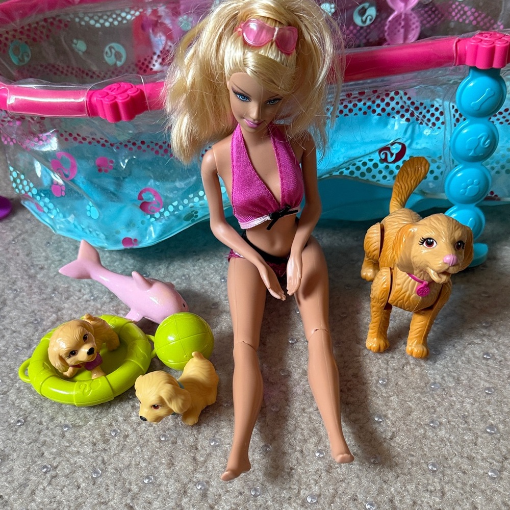 Barbie Doll Pool Party Set with Pink and Blue Accessories - Picture 2 of 8